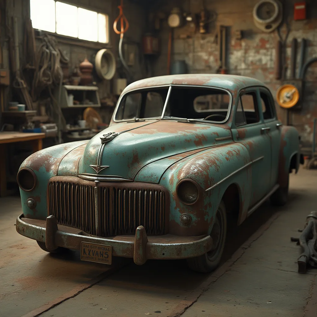 coche clásico en proceso de restauración